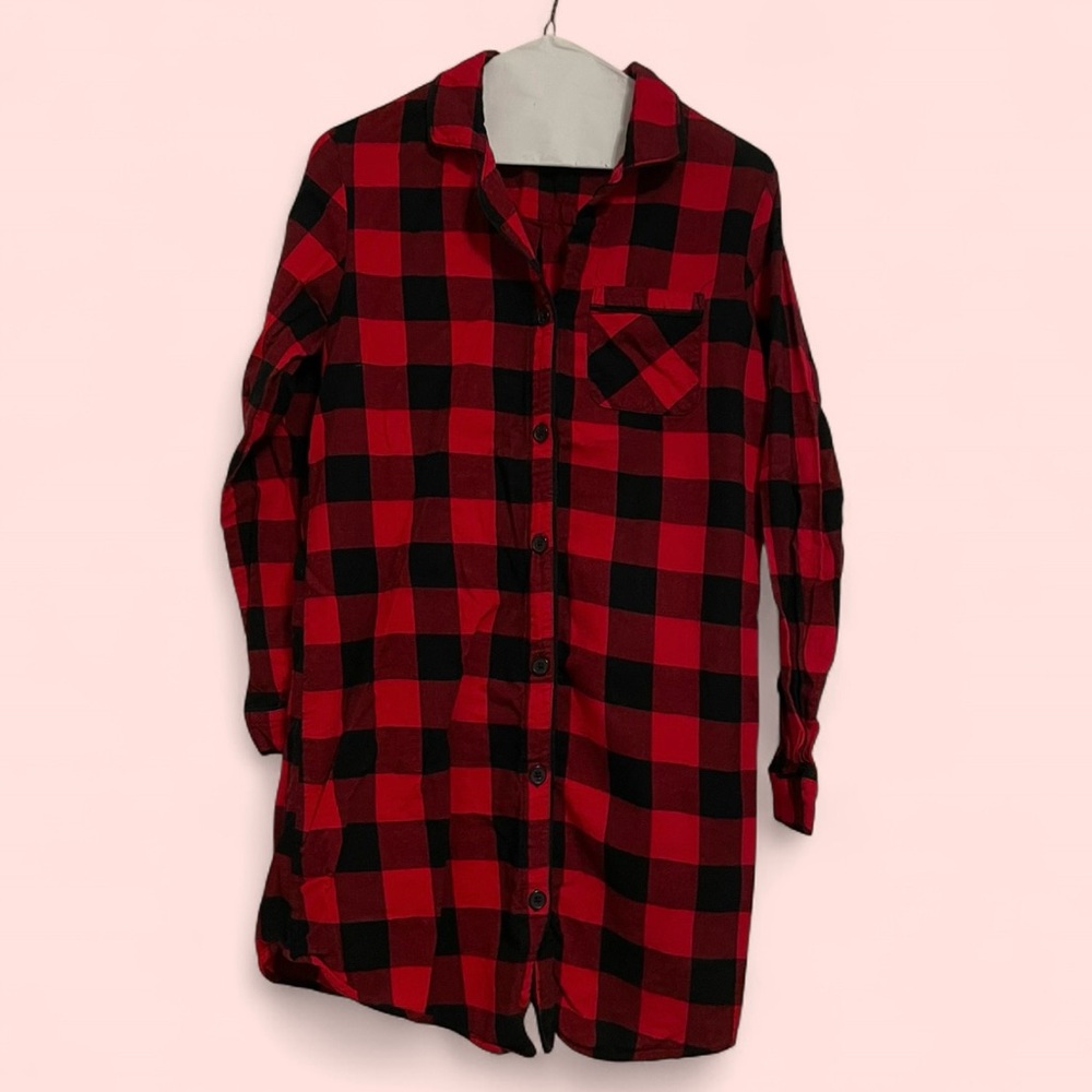 Red and Black Plaid Button-Up Nightgown